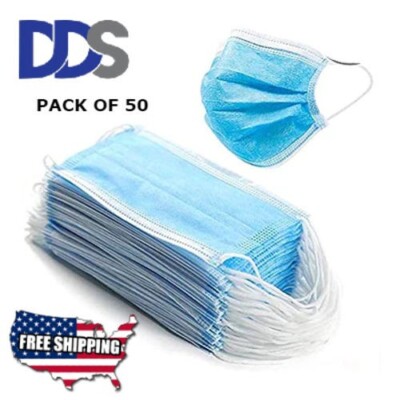 Dual Fit, Pleated, Ear-Loop Face Masks , 50 PACK  (FAST SHIPPING)