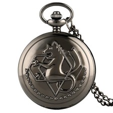 Steampunk Black Pocket Watch Fullmetal Alchemist Quartz Movement Roman Number