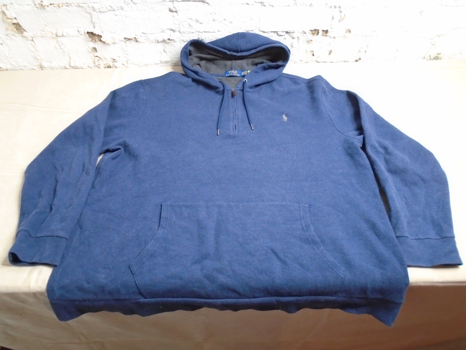 POLO RALPH LAUREN Quarter Zip Felpa con Cappuccio Uomo Taglia 2XB Blu Preppy Pony