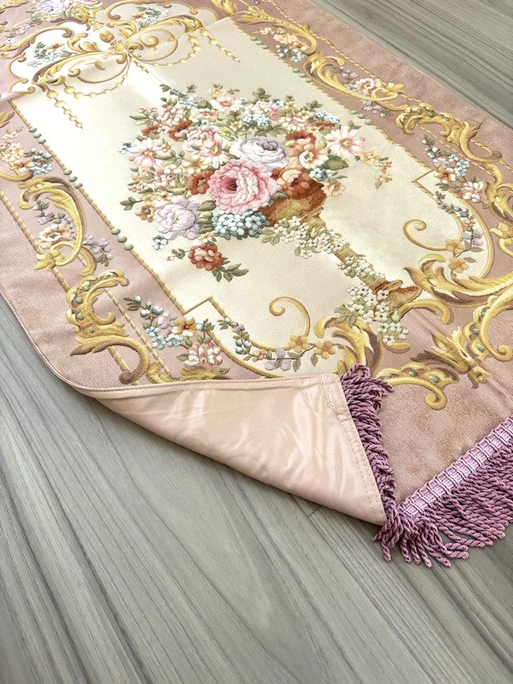 Florero floral rosa y dorado alfombra de oración turca 48x26 - viscosa seda seccada alfombra regalo Foto 4 de 4