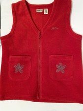 LL Bean Girls Large Fleece Vest Red Zipper Front Pockets Embroidered Flowers
