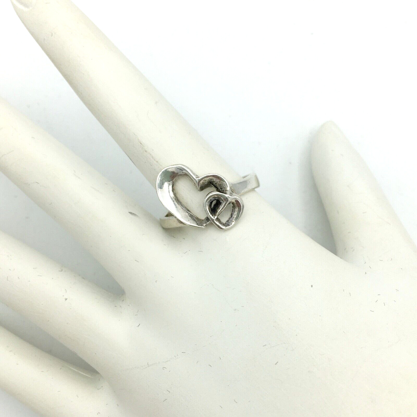 DOUBLE interlocking HEART sterling silver ring - … - image 1