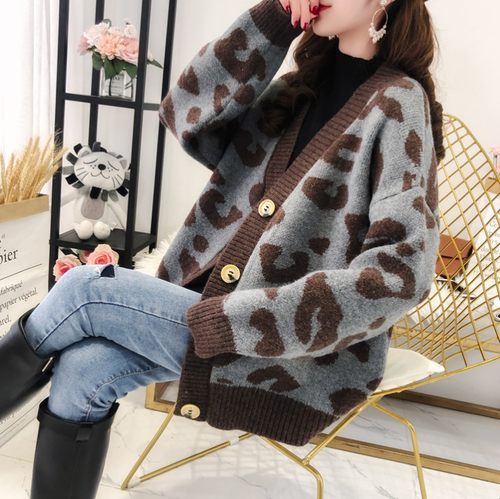 Womens Leopard Printed Cashmere Knitted 
