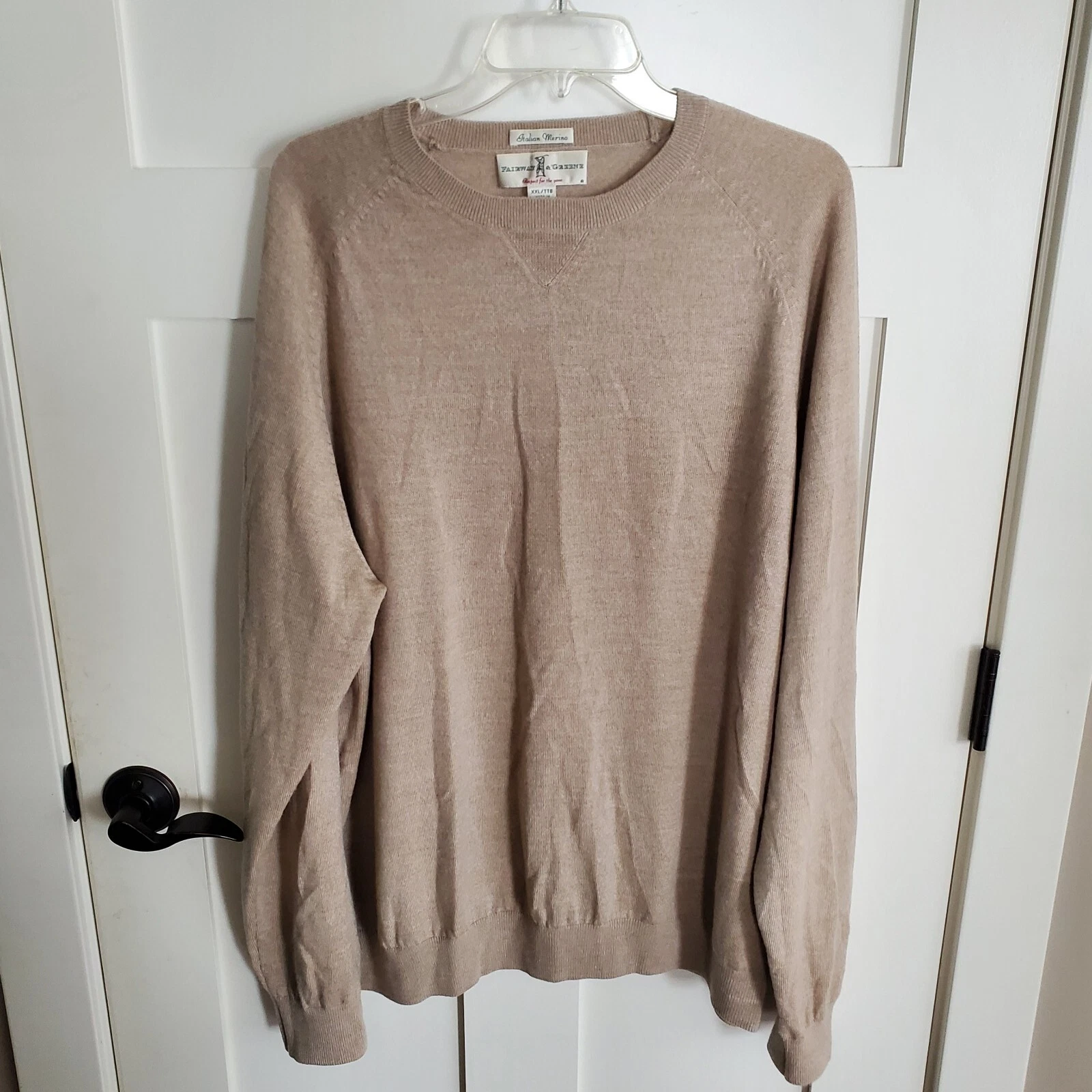 Fairway & Greene Italian Merino Wool Mens XXL Sweater Golf Tan Crewneck Luxury