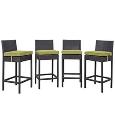 Modway Convene 4-Piece Aluminum Rattan Patio Bar Stool Set in Espresso/Peridot