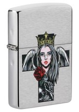 Zippo Windproof Lighter, Winged Queen Red Rose & Cross, 49262, New In Box