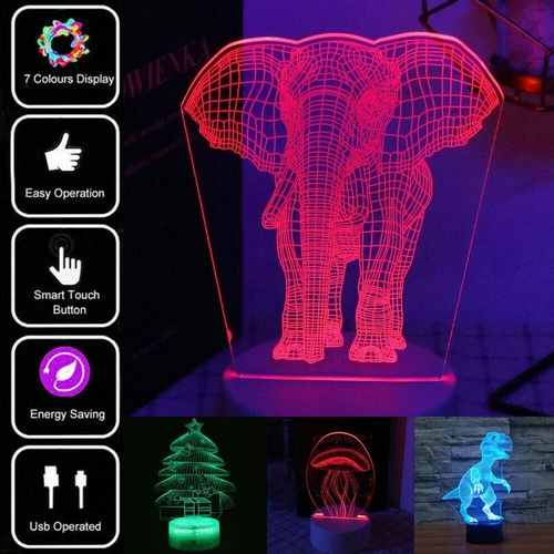 3D Illusion LED Night Light 7 Colours Bedroom Desk Kids Room Besides Decor Lamps - Picture 1 of 26