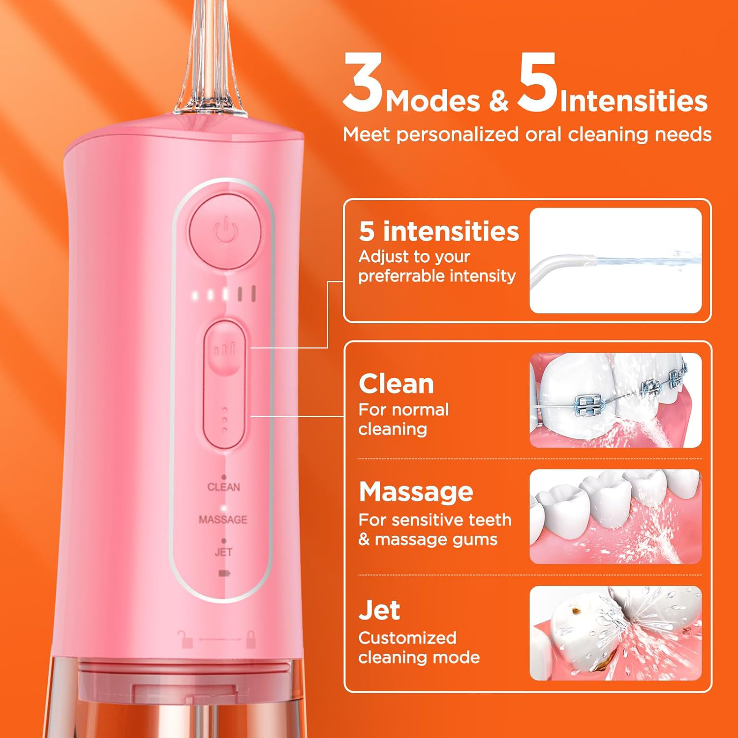 Cordless IPX7 Waterproof Rechargeable Pink Portable Dental Flosser