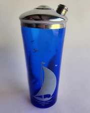1930s Hazel Atlas Cobalt Blue Sailboat Martini/Cocktail Shaker 