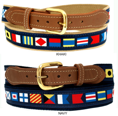 #ad Nautical Code Flag Belt on Navy or Khaki webbingTan Leather Tips Made in US $26.99
