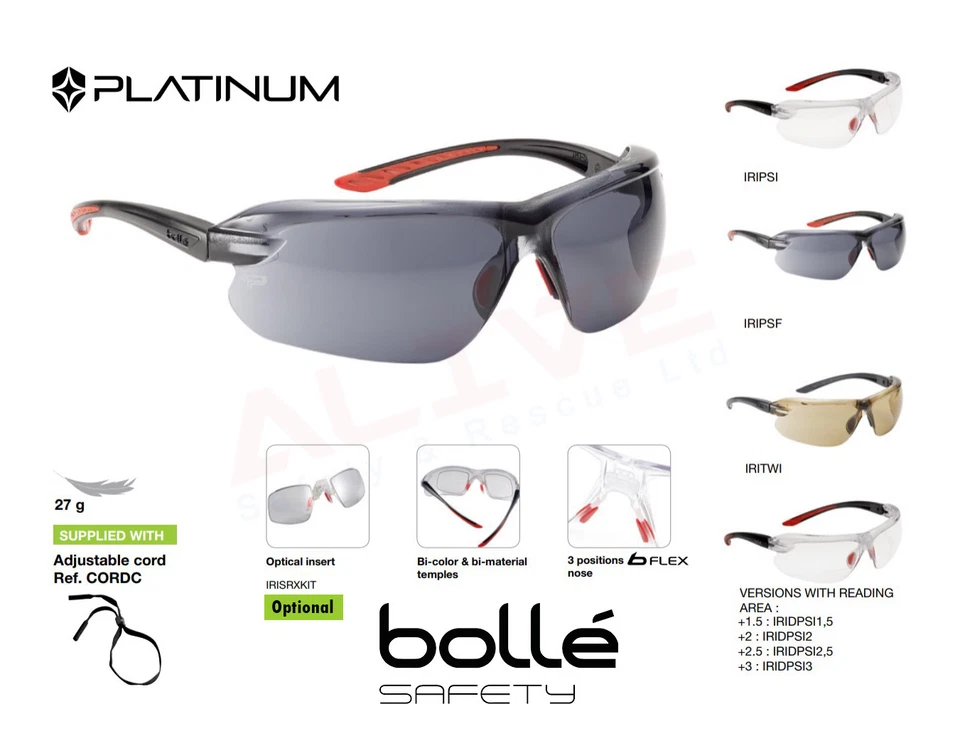 BOLLÉ SAFETY Bolle IRI-S Safety Glasses Available With Dioptric Reading Area +1.5, 2, 2.5, 3