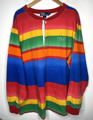 Polo Ralph Lauren Sport XL Henley Shirt VTG Neon 90s RRL RLX CP93