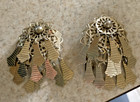 VINTAGE MULTI LAYERED GOLD TONE CLIP ON EARRINGS — photo 1