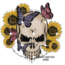 Sublimation Print Butterfly Skull Sunflower Ready to Press Heat Transfer