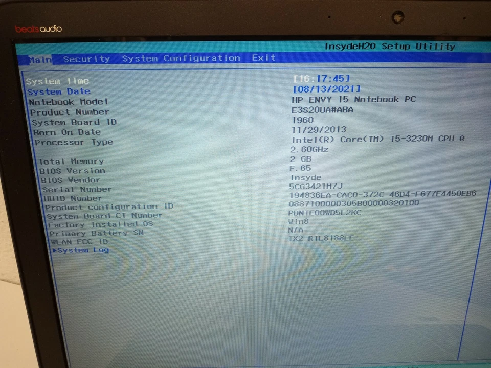 HP Envy 15 Intel Core i5-3230M 2,6 GHz 2 GB RAM SIN DISCO DURO/OS *BIOS* *PARA PIEZA TAL CUAL* Foto 3 de 4