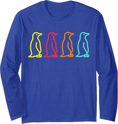 Penguin Retro Colors Cute Animals Bird Funny Gift Long Sleeve Tshirt