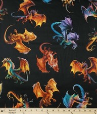 Cotton Dragon's Song Fantasy Magic Mystical Animals Fabric Print by Yard D688.96
