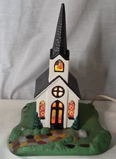 Vintage Christmas Village Church On Lighted Base Hand Painted 10.5''x8''