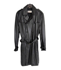Versace Signature Black Leather Trench Coat M...