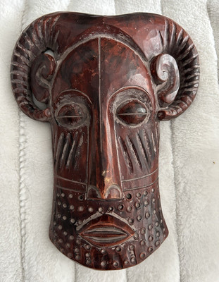Carved Wood Tribal African Decorative Mask Wall Hanging, Brown