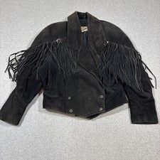 Vintage Rock Creek Women's Sz S Fringe Black Suede Leather Moto Jacket Boho