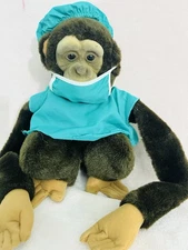 Vintage 1984 17" Childs Playmate Monkey Puppet Chimp Animal Plush Toy Doctor