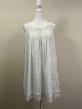 Eileen West Vintage White Lace Cotton Nightgown Pijama Romantic Cottage M