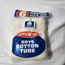Lots-A-Sox Boys White Cotton Tube Socks 6 Pairs Fits 4-6 Made in USA Vintage