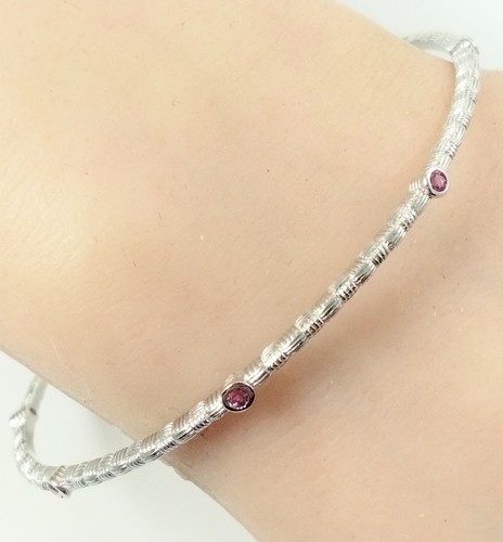 Ariva Sterling Silver Pink Sapphire Basket Weave Stackable 2mm Bangle Bracelet