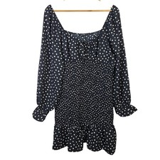 Express Womens XL Black White Polka Dot Smocked Waist Puff Sleeve Mini Dress