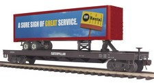 NEW, MTH 20-98485 FLATCAR W CATERPILLAR RENTAL 48' TRAILER, O