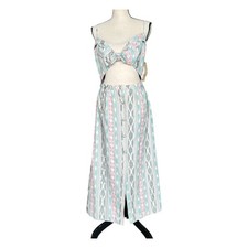 Reformation Cut-Out Midi Dress | Size 8 | Pink & Teal Ikat Print