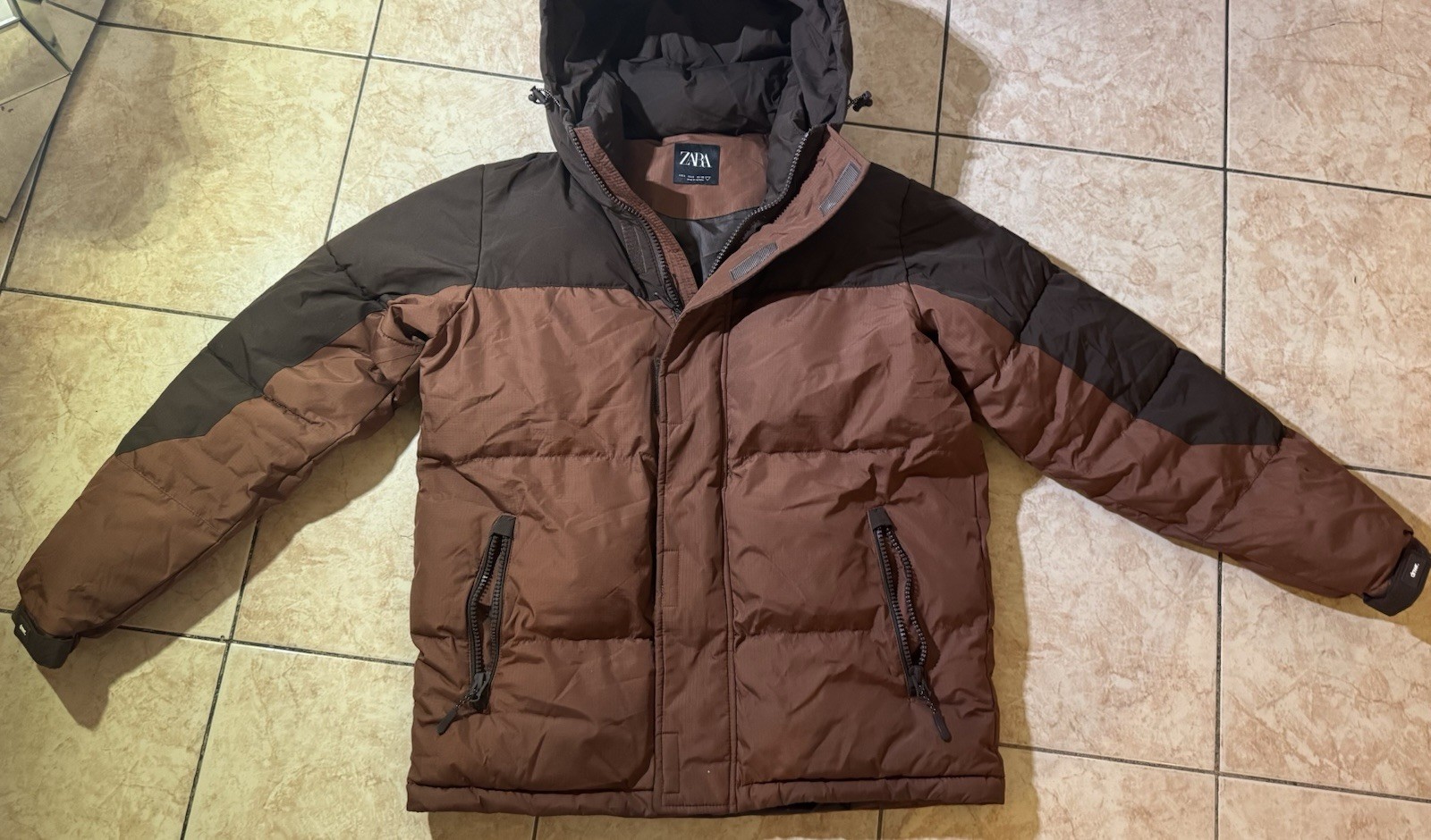 Zara Small Water-Repellent Colorblock Puffer Jacket - Pre-owned
