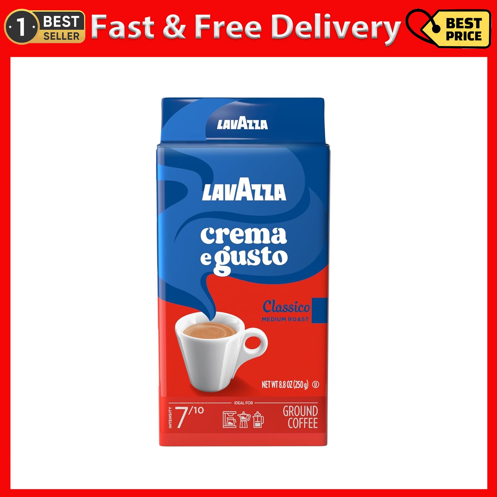 Lavazza Espresso Dark Roast Ground Coffee, 8.8oz Bricks (4 Pack), Authentic Ital