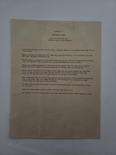 Vintage Mercedes Benz Locksmith Instructions