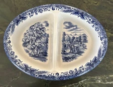 Churchill Currier & Ives Divided Relish/Serving Dish Oval 9.75"x 7" x 2" England