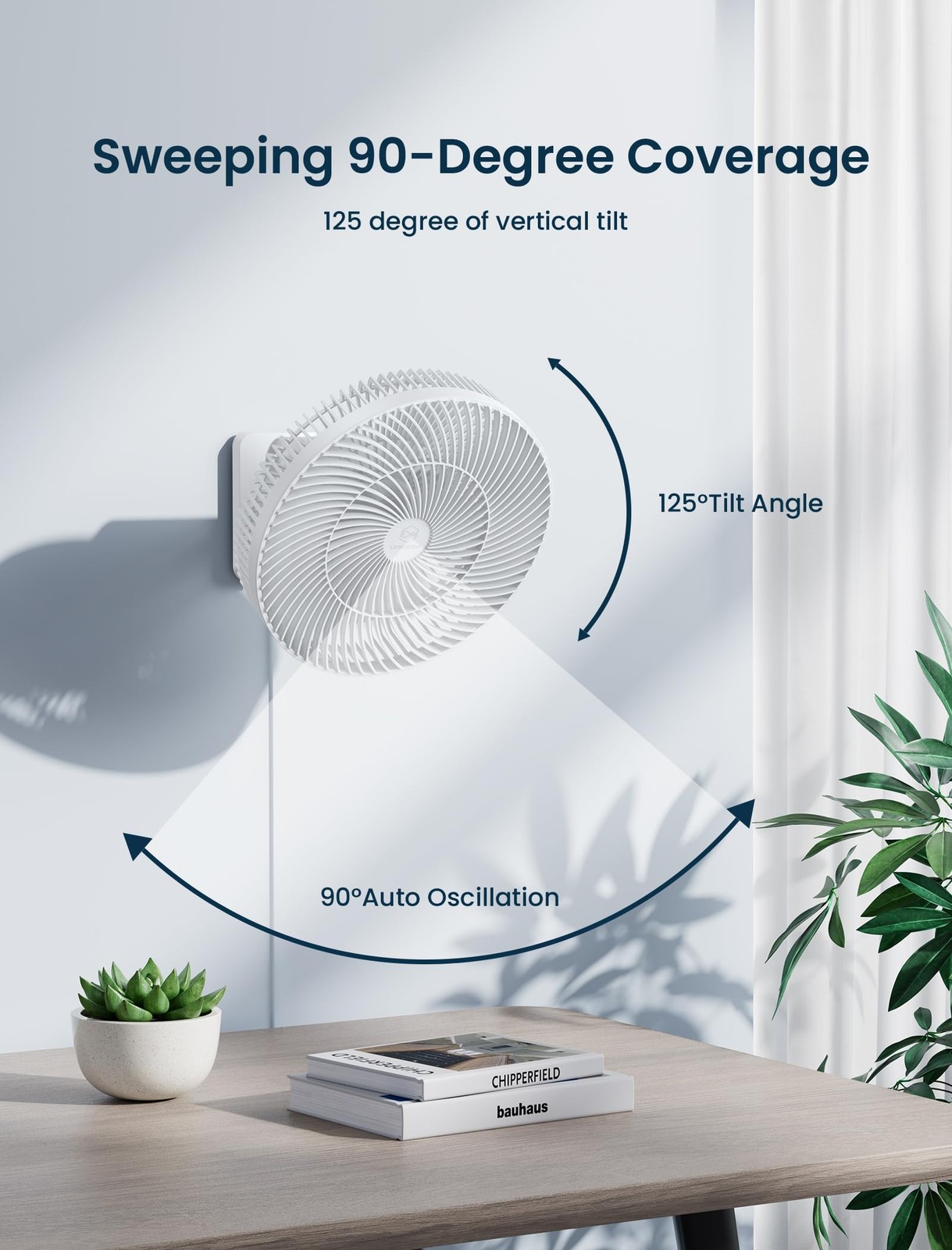 12" Wall-Mounted Oscillating Fan with Remote - 4 Quiet Speeds, 90° Rotation, ...