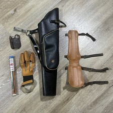 Fred Bear Archery Vintage Black Hip Quiver & Finger Glove, BowString, Tab, Guard