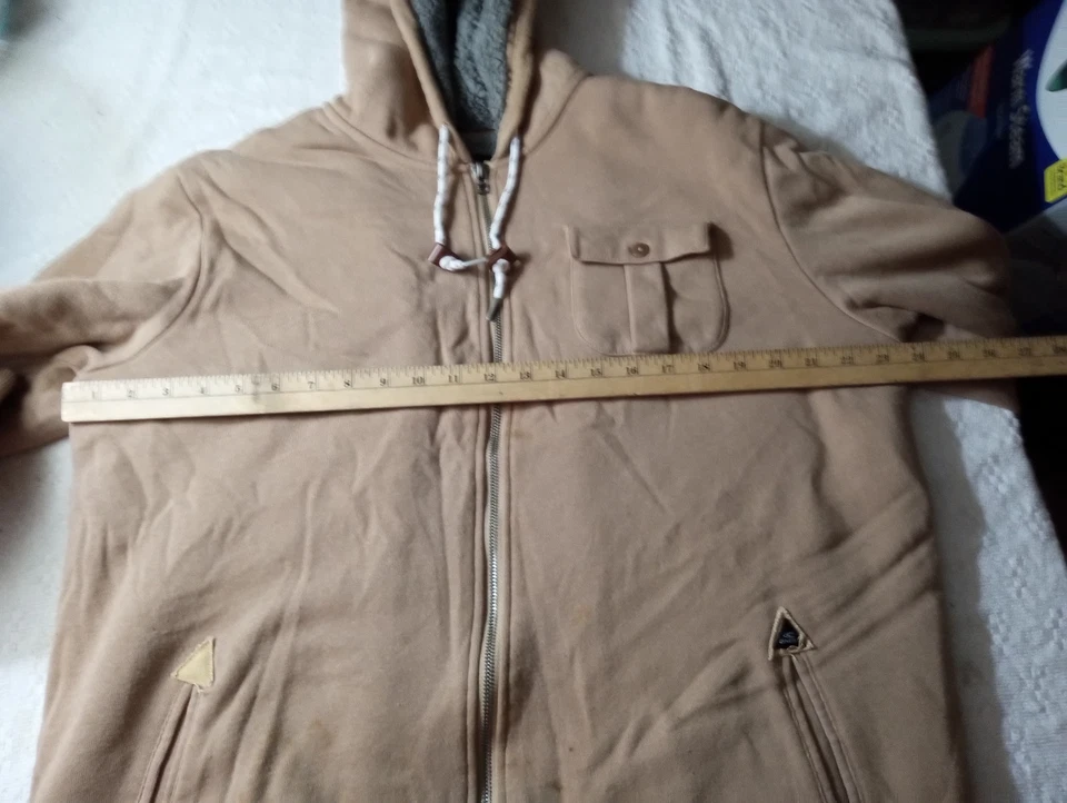 O’NEILL Sherpa Forrado Cremallera Sudadera con Capucha Chaqueta Beige Tostado Talla L Y2K Foto 4 de 4