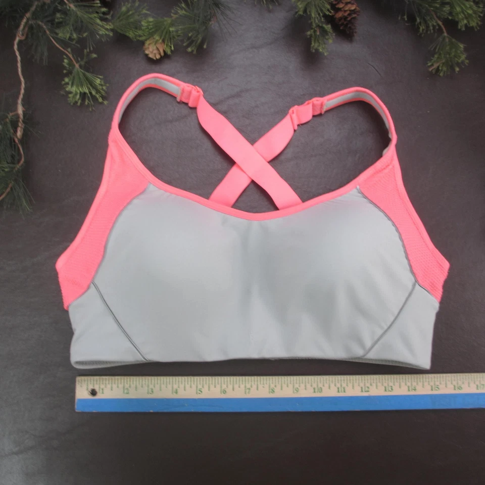 Danskin Now Sports Bra Womens 38DD Gray Pink Padded Crossback Athletic - Image 2 of 4