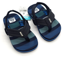 Reef Little-Ahi Sandals Toddler Size 6 Deep Sea Stripes Kids Flip Flops Unisex