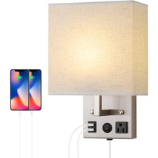 Modern Wall Lamp with USB Port and Outlet for Hotels Living Rooms and Bedrooms