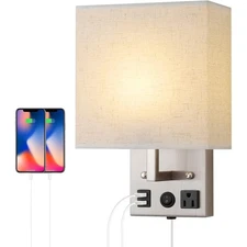 Modern Wall Lamp with USB Port and Outlet for Hotels Living Rooms and Bedrooms