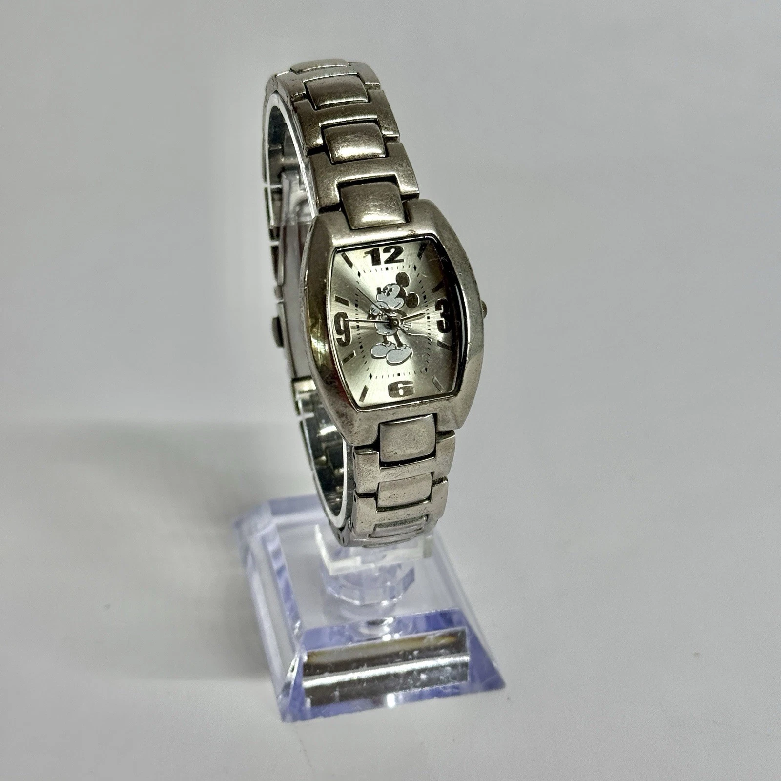 DISNEY Mickey Mouse Analog Quartz Silver Tone Women Vintage Watch W561 *WORKING
