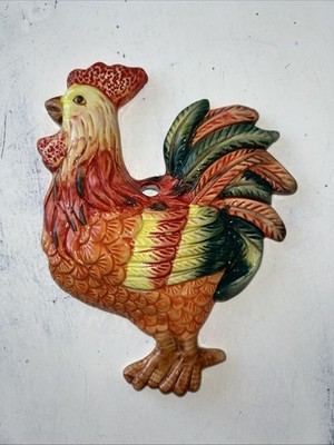 VTG Ceramic Rooster Wall Decor Colorful 8 Hx6.5 Lx1.25 W