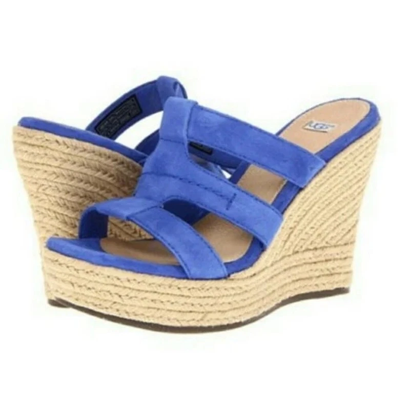 Sandali con zeppa UGG Tawnie plateau cinturino blu pelle scamosciata 1000404 taglia 10