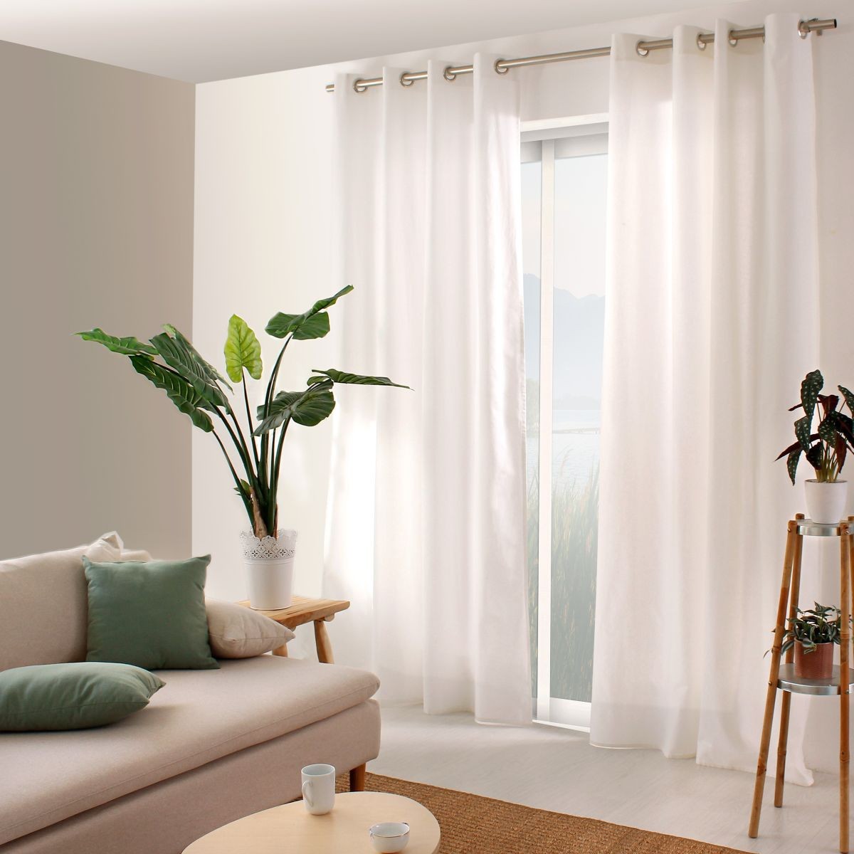 Rideau blanc Panama à œillets 135x240 pour une chambre lumineuse