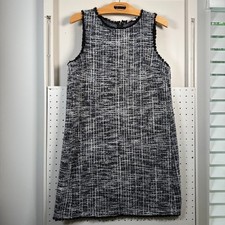LOFT Outlet Tweed Sleeveless Sheath Dress Women's Gray Fringe Trim Career Small