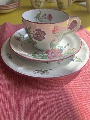 Spode Marlborough, 4 Antike Kaffeetassen, Untertassen. 4 Kleine Teller(17cm)