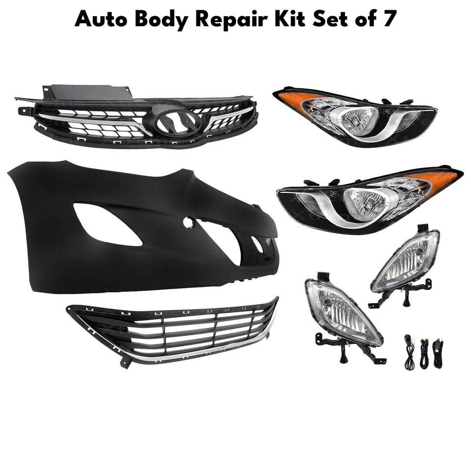 Front Bumper Cover Primed Plastic & Fog Lights Kit For 2011-2013 Hyundai Elantra Foto 2 de 4